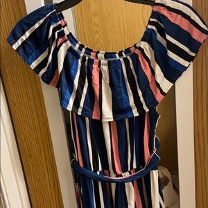 Pink and blue striped maxi dress